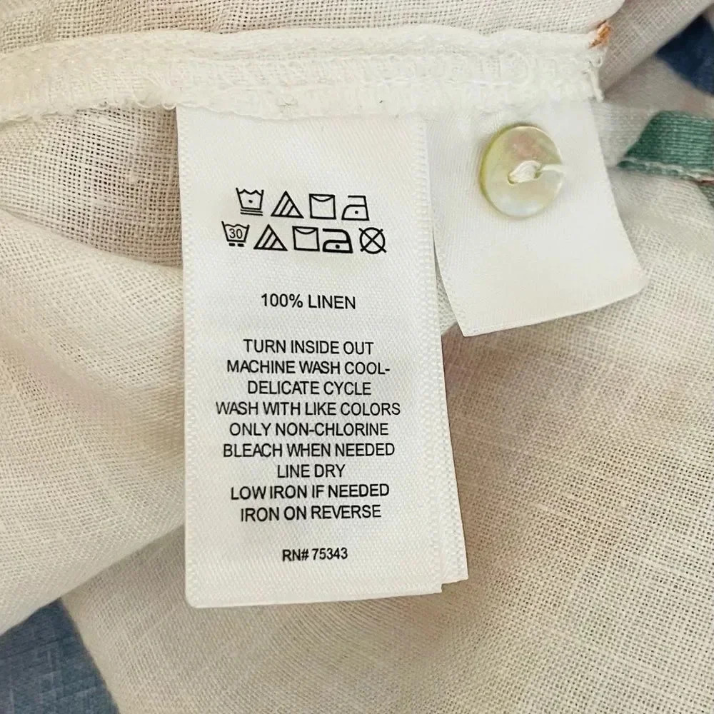 Cynthia Rowley Linen Floral Top Size 2X Roll Tab Sleeve Tunic Shell Buttons - Picture 7 of 7